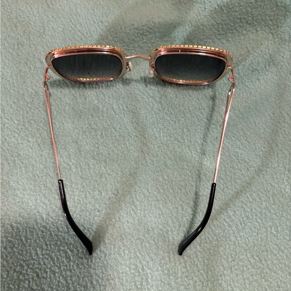 Black/Gold Square Oversized Women's Sunglasses with Diamond Stud Decorated Lens - Picture 5 of 12